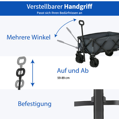 Transportkar – Vouwkar – Bolderkar – Trolley – Steekwagen – 360° Draaibare Wielen – Verstelbare Telescoopgreep – Draagvermogen 70 kg – Donkergrijs Metalen Frame