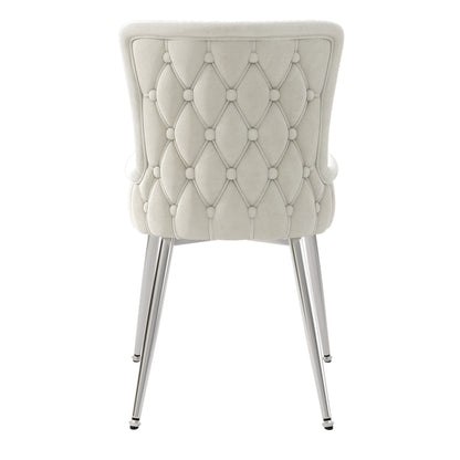 Velvet Eetkamerstoelen – Eetkamerstoelen Zonder Armleuningen – Luxe Stoelen – Velours Stoelen – Beige Stoelen – Metalen Frame – Comfortabel Schuim