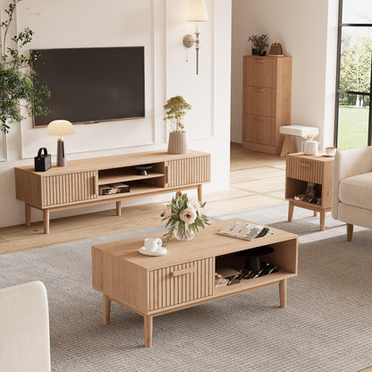 Nachtkastje – Nachtkastjes – Bijzettafel – Nachtkast – Bedside Table – Set Van 2 – Houtkleur – Met Lade En Open Plank – Compact 40x35x55 cm – Stevig Met Houten Poten