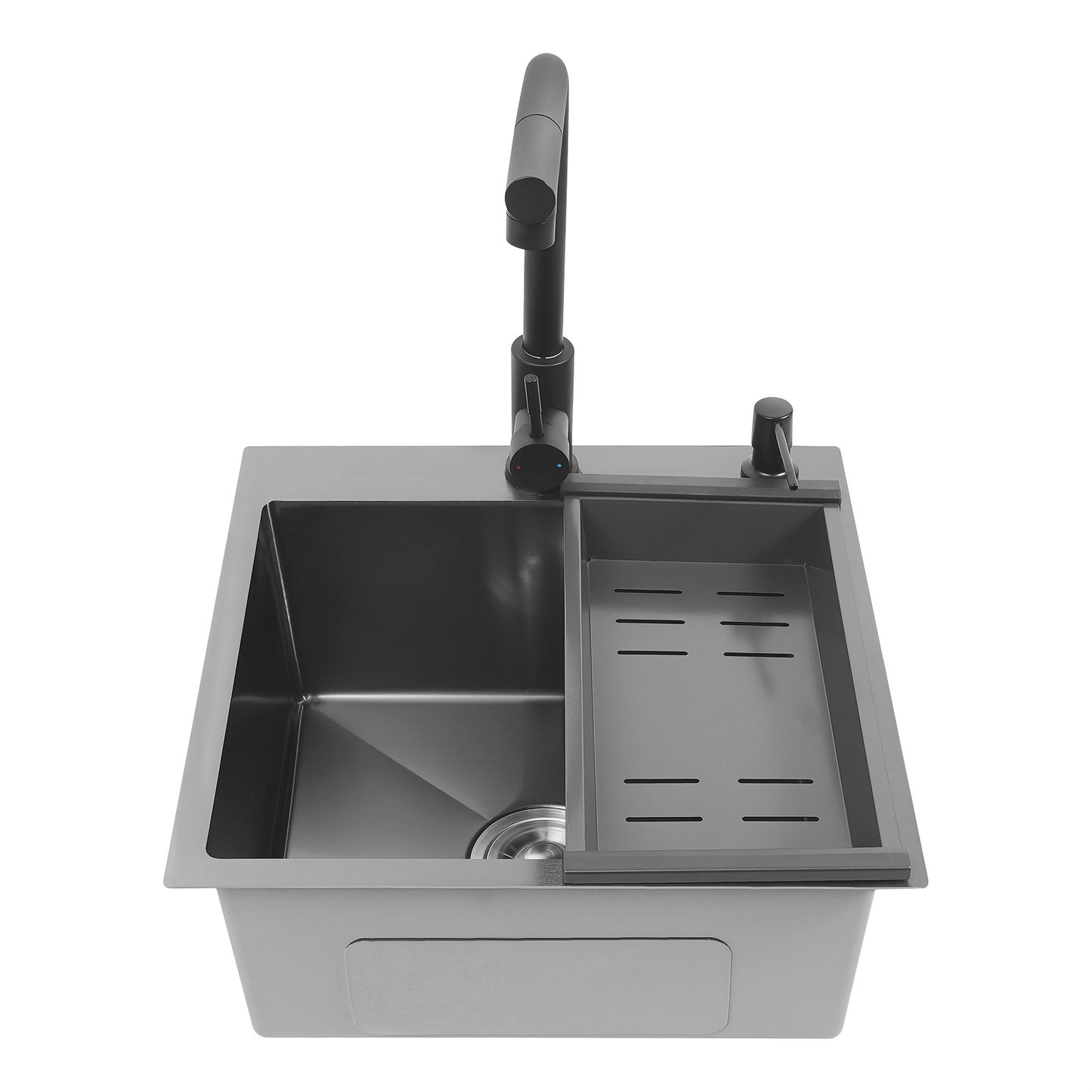 Keukenspoelbak – Spoelbakken Keuken – Wasbak Keuken – Enkele Spoelbak – Gootsteen – RVS 201 Staal – Uittrekbare Kraan 60 cm