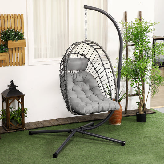 Hangstoel – Tuinstoel – Schommelstoel – Hangmatstoel – Relaxstoel – Grijs – Weerbestendig Metalen Frame – Dikke Zachte Kussens