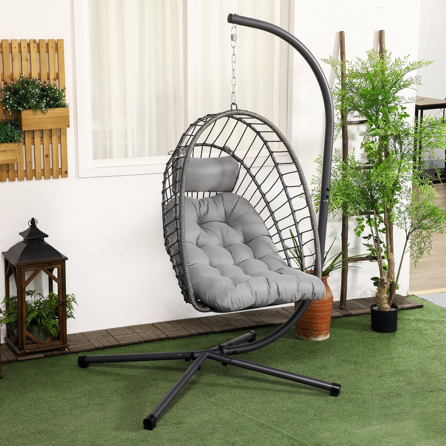 Hangende Tuinstoel – Hangstoel – Schommelstoel – Relaxstoel – Mandstoel – Grijs – Stevig Met Metaal Frame – Dik Kussen 10 Cm