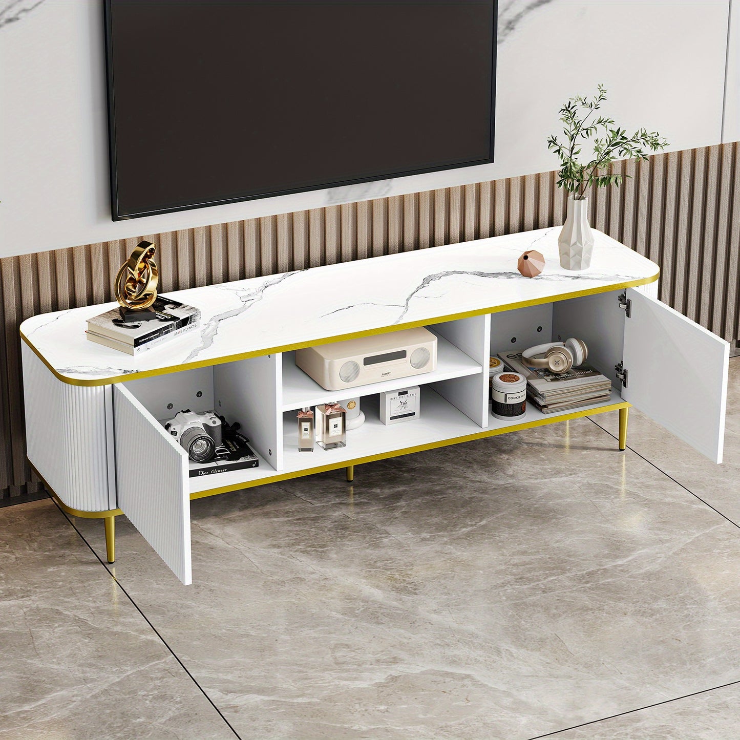 Tv-meubel – Tv-kast – Entertainment Center – Mediameubel – Tv-standaard – 140 cm Breed – Hoogwaardig Massief Hout – Verstelbare Planken Met Kabelbeheer