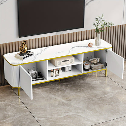 Tv-meubel – Tv-kast – Entertainment Center – Mediameubel – Tv-standaard – 140 cm Breed – Hoogwaardig Massief Hout – Verstelbare Planken Met Kabelbeheer