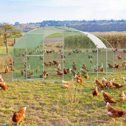 Groot Kippenhok – Kippenren – Vogelskooi – Konijnenhok – Buitenren – Verzinkt Stalen Frame – PVC Gecoat Gaas – 300x400x185 cm – Met Zonnebescherming