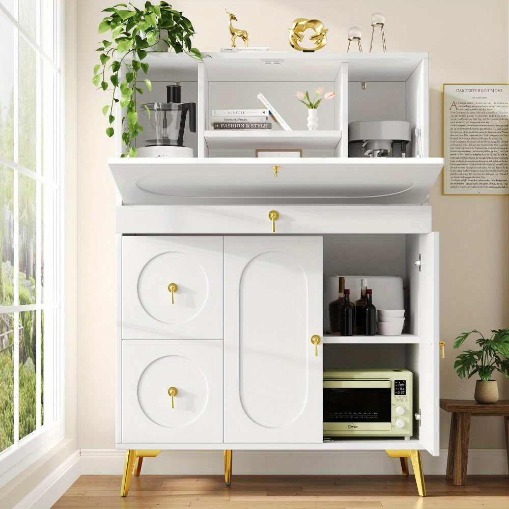 Sideboard | Kitchen Cabinet 100×50×140cm Storage Unit for Modern Folding Door Design, Minimalist Style & Multifunctional Use in Dining Rooms and Living Spaces, Spacesaving Furniture, Home Organization, Contemporary Design,