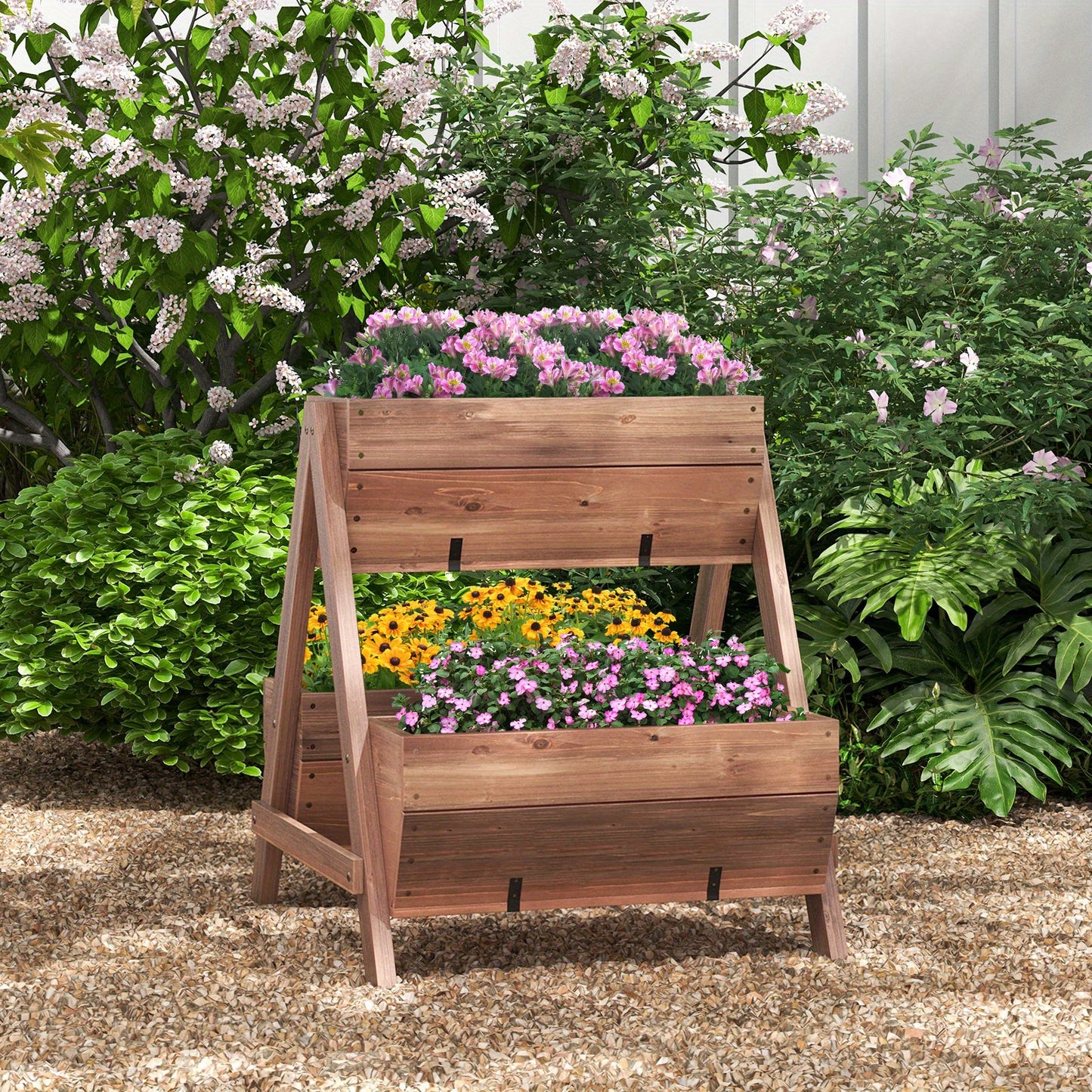 Plantenrek – Plantenstandaard – Plantentafel – Bloemenrek – Plantenetagère – Verticale Verhoogde Tuinbak – Vurenhout Met 3 Niveaus – Met Drainagegaten