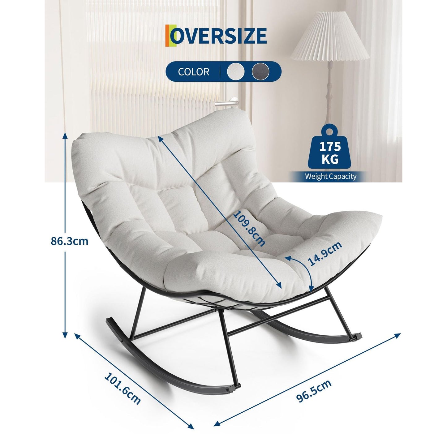Schommelstoel – Hangstoel – Schommelzetel – Eierstoel – Schommelzitje – Wit Ei-vormig Design – Houten Frame & Oliegewreven Afwerking