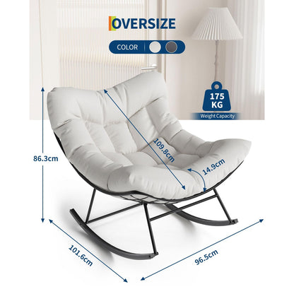 Schommelstoel – Hangstoel – Schommelzetel – Eierstoel – Schommelzitje – Wit Ei-vormig Design – Houten Frame & Oliegewreven Afwerking