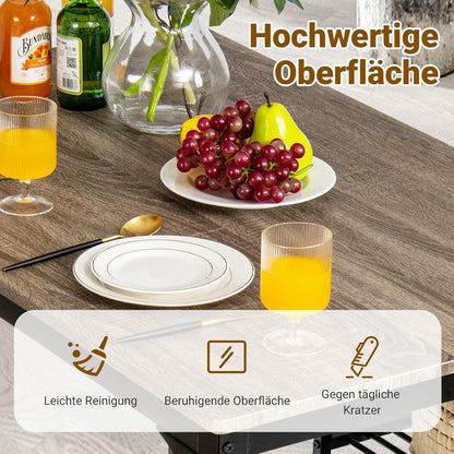 4-delige Eettafelset – Eettafel Met Stoelen – Bank Met Opbergruimte – Industriële Eetkamer Set – Grijs – Ruimtebesparend Ontwerp – Stevig Metalen Frame