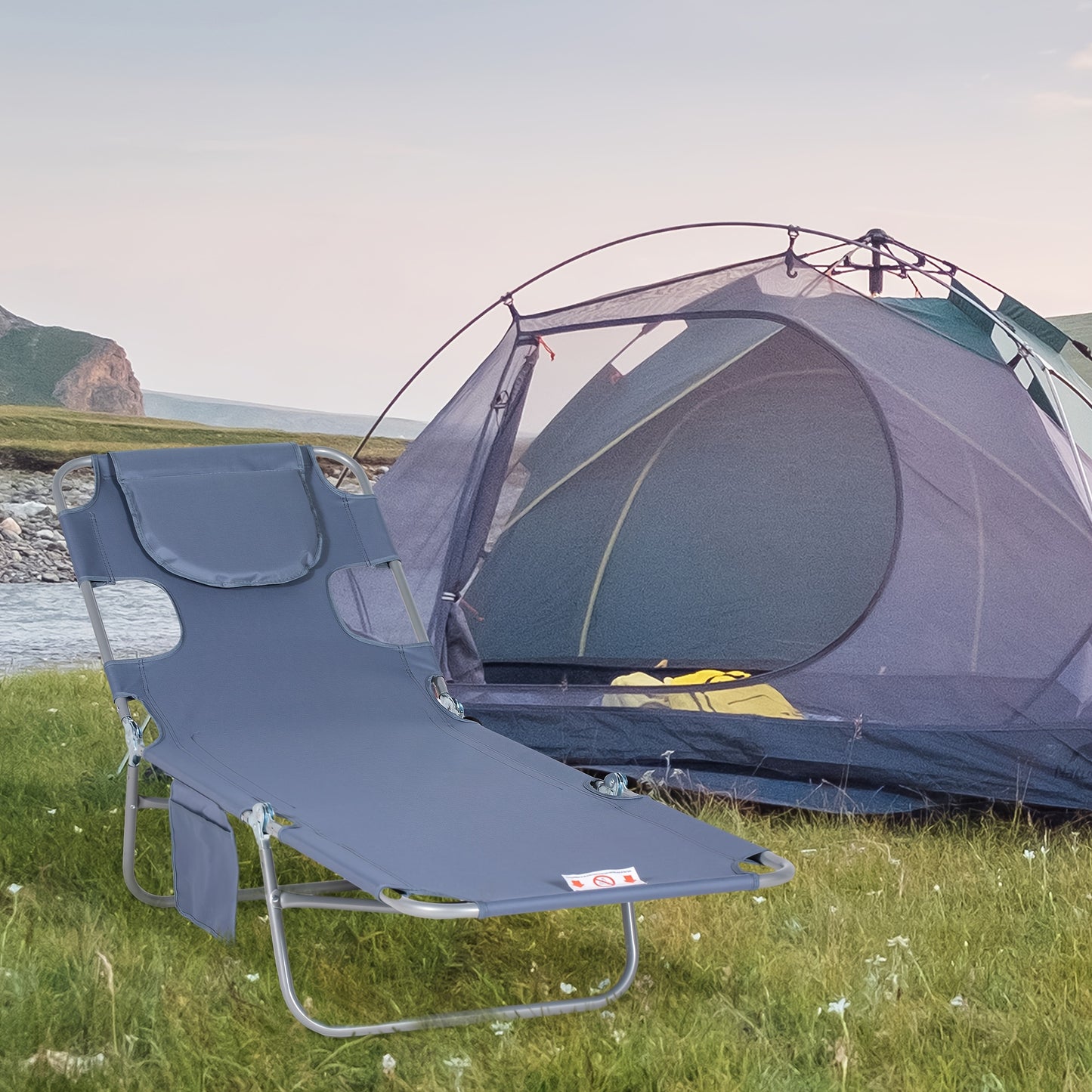 Campingbed – Ligbed – Outdoorbed – Kampeerbed – Klapbed – Verstelbare Rugleuning 5-standen – Inclusief Zonnekap – Max Belasting 120 kg – Grijs