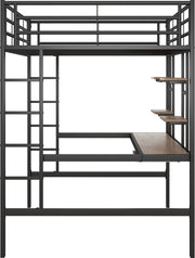 Kinderbed - Zonder Matras - Zonder Stoel - Metalen Bedframe met Bureau en Twee Boekenplanken - Geschikt voor Kinderen - Tieners en Volwassenen - 140x200 cm - Zwart