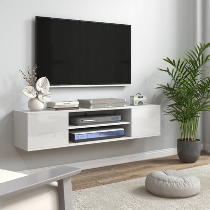 Moderne TV-kast – Wandmeubel – TV-meubel – Tv-dressoir – Wandmontagekast – Wit – 140x30x30 cm – Kabelmanagement