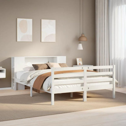 Boekenkastbed – Bed met Opbergruimte – Slaapbank – Bedframe – Kinderbed – Modern Wit – Massief Pijnhout – Compact 120x190 cm