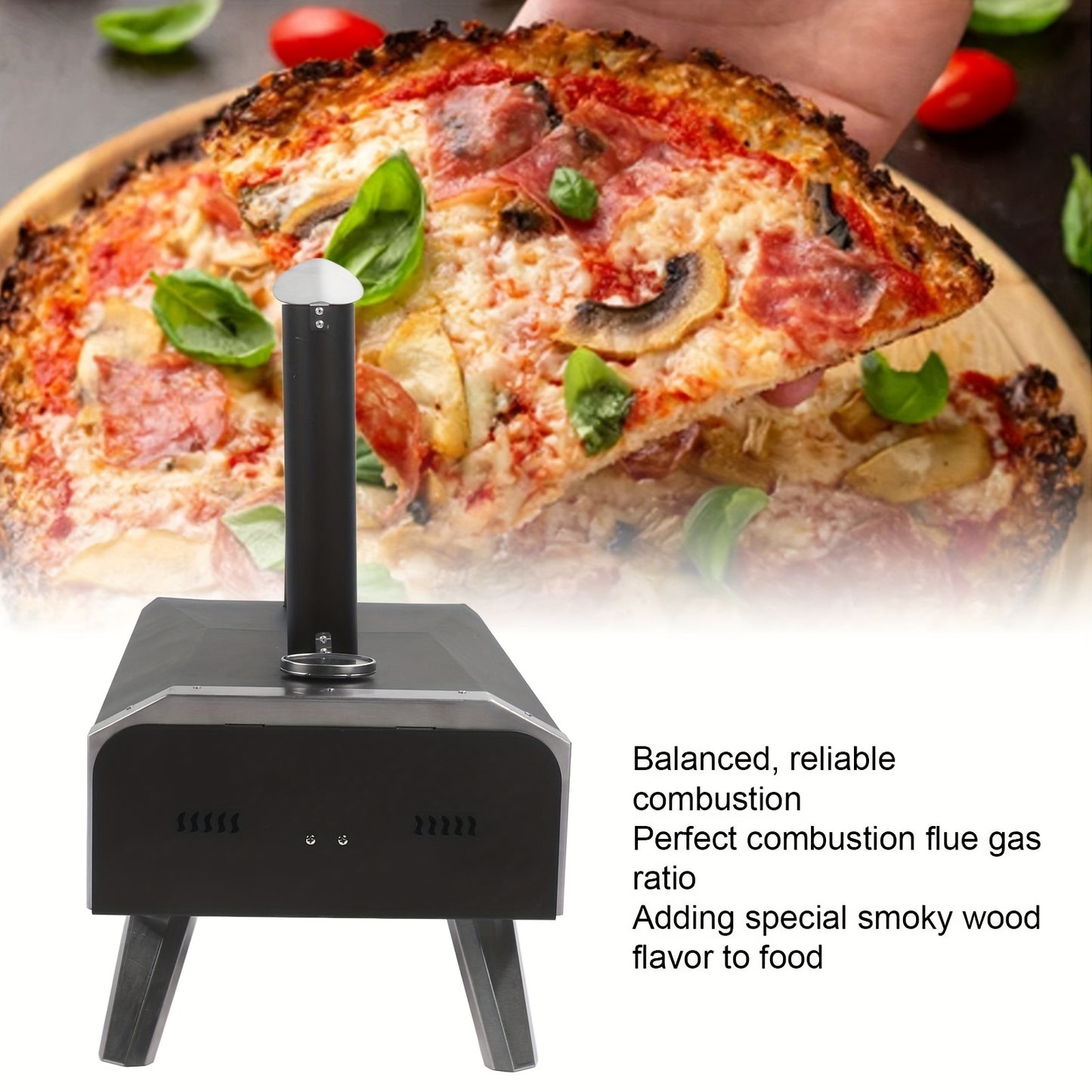 Pizzaoven – Draagbare Pizza Grill – Buitenoven – Houtgestookte Oven – Pizza Cooker – Roestvrij Staal – Ingebouwde Thermometer – Bakoppervlak 30,5 cm