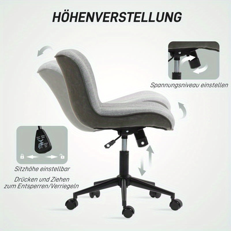 Bureaustoel – Draaistoel – Office Chair – Bureaustoelen – Werkstoel – Verstelbare Zithoogte – Vijfpotig Onderstel Met Antislip Voeten – Gewatteerde Zitting – Armlos Ontwerp – Ergonomisch – Modern Minimalistisch – Donkergrijs