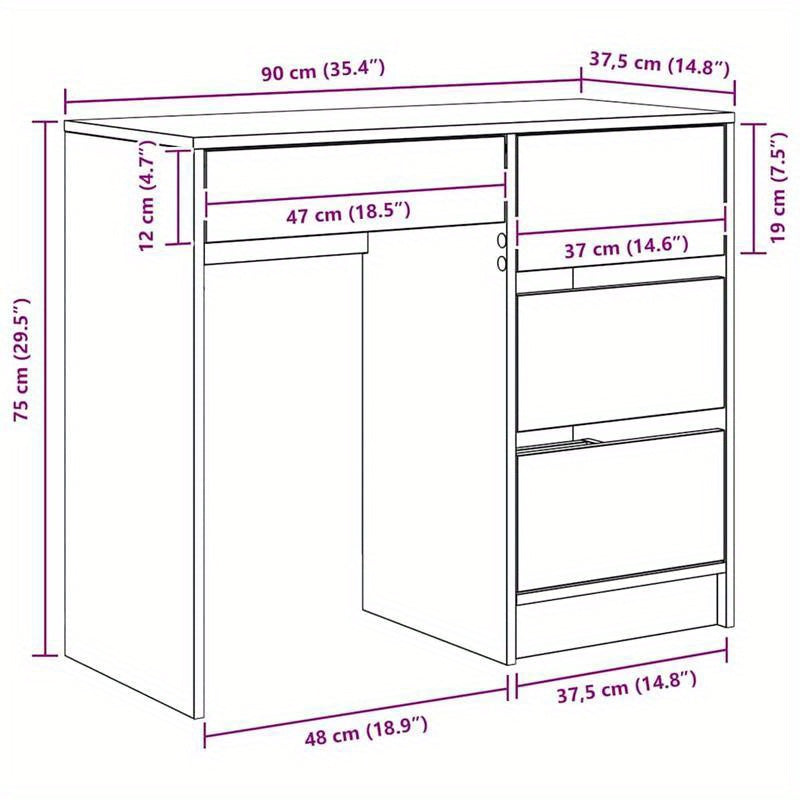 Bureau – Schrijftafel – Thuiskantoor Desk – Modern Bureau – Eigentijds Bureau – Massief Hout – 90 x 37,5 x 75 cm – Zwart Eikenhout