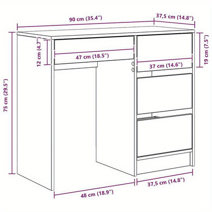 Bureau – Schrijftafel – Thuiskantoor Desk – Modern Bureau – Eigentijds Bureau – Massief Hout – 90 x 37,5 x 75 cm – Zwart Eikenhout