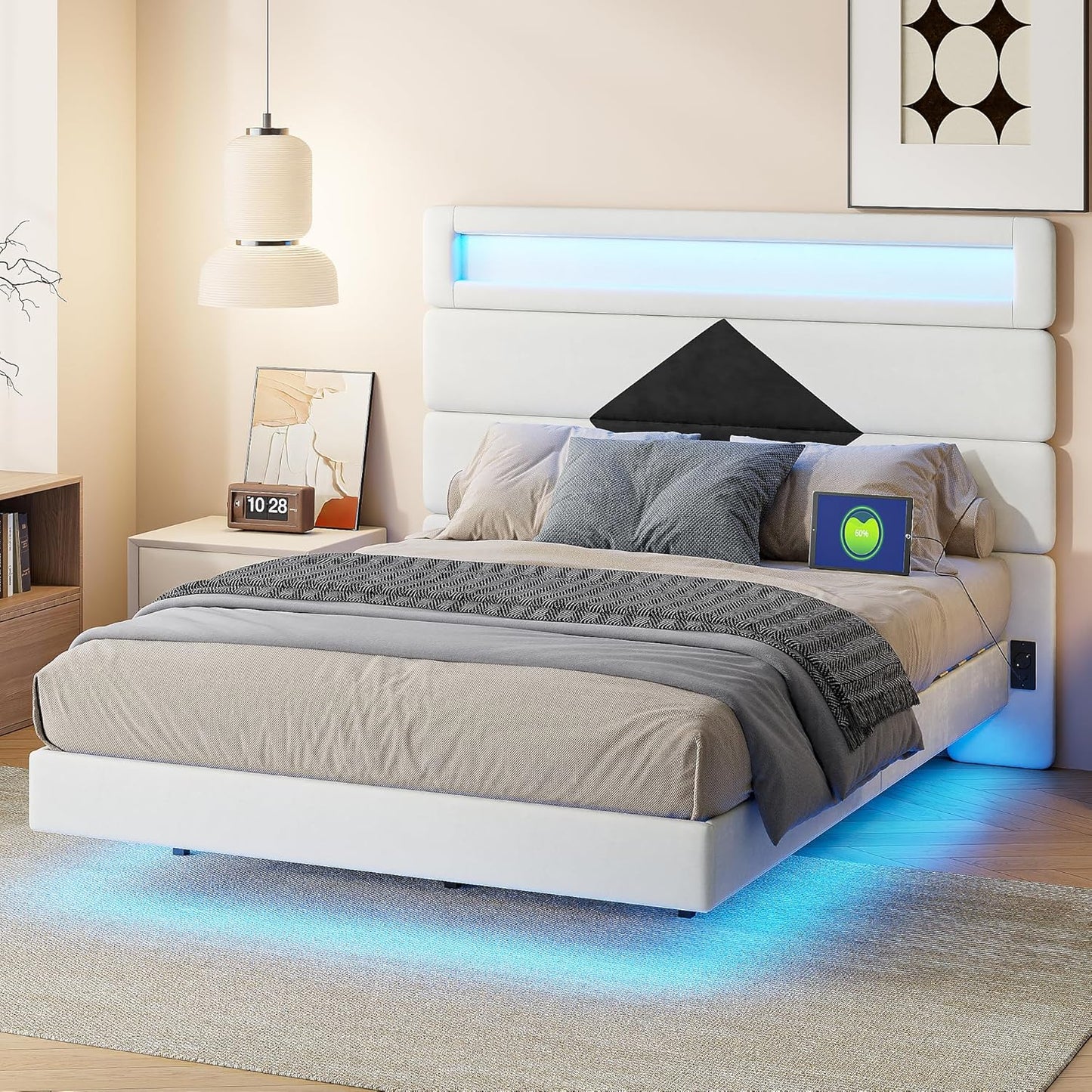 Fluwelen Bed – Velours Bed – Gestoffeerd Bed – Slaapbank – Tweepersoonsbed – 140 x 190 cm – LED-Verlichting – USB Oplaadfunctie