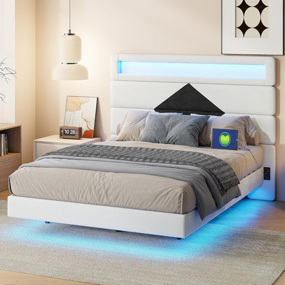 Fluwelen Bed – Velours Bed – Gestoffeerd Bed – Slaapbank – Tweepersoonsbed – 140 x 190 cm – LED-Verlichting – USB Oplaadfunctie