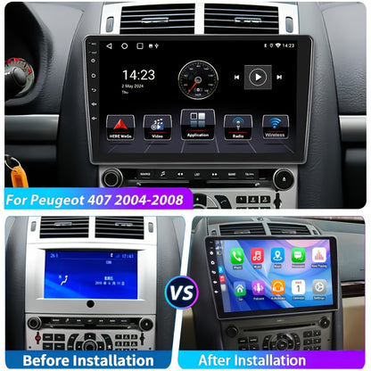 9 inch Autostereo – Autoradio – Multimedia Systeem – Navigatiesysteem – Touchscreen 2-DIN voor Peugeot 407 (2004-2008) – Android 15 Interface – Draadloos Android Auto & Split-Screen Functie