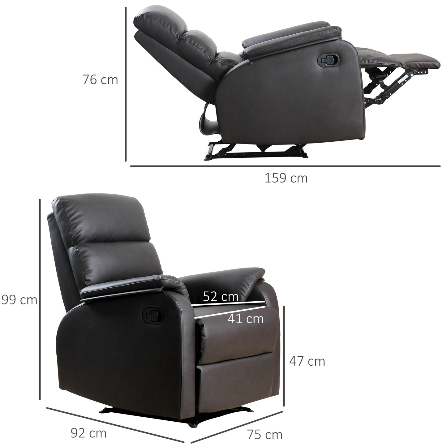 Relaxfauteuil – Relaxstoel – Loungefauteuil – TV Fauteuil – Verstelbare Fauteuil – Kunstleer – Verstelbare Rugleuning en Voetensteun – Stalen Frame – Bruin