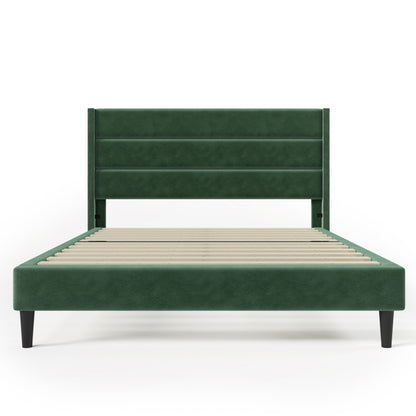 Gestoffeerd Tweepersoonsbed – Ledikant – Bedframe – Sofa Bed – Slaapsysteem – Donkergroen Fluweel – 140x200 cm – Met Lattenbodem – Gepolsterd Hoofdeinde