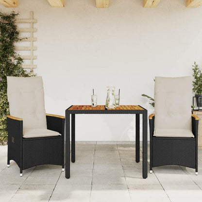 3pcs. Bistro set with pillow black poly rattan