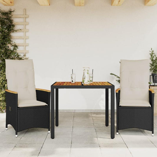 3pcs. Bistro set with pillow black poly rattan