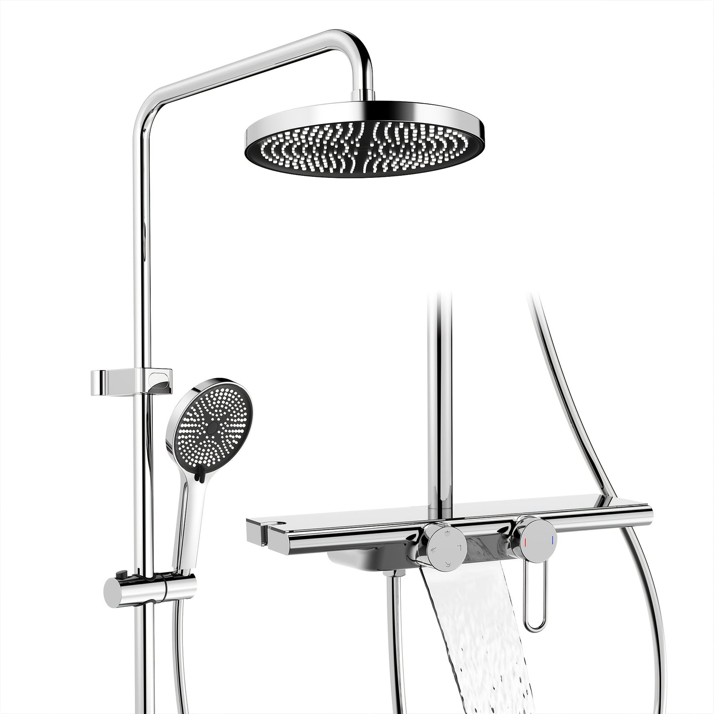 Doucheset – Douchegarnituur – Regendouche – Douchekop – Handdouche – Watervaluitlaat – 400mm Opbergbak – Chrome Afwerking