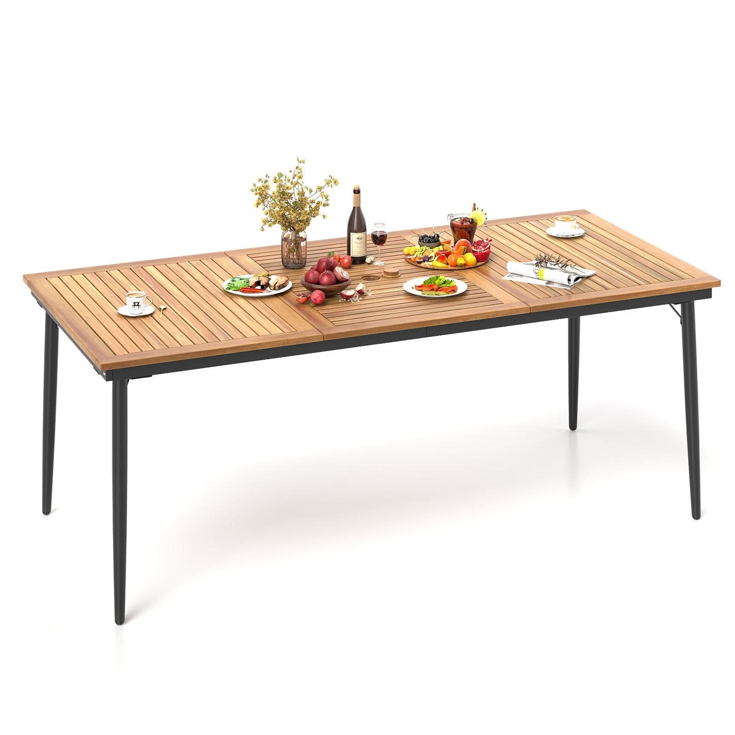 Tuintafel – Terrastafel – Loungeset Tafel – Buiten Tafel – Acaciahouten Tafel – 200 x 90 cm – Met Parasolgat