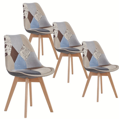 Eetkamerstoel – Keukenstoel – Stoel – Kuipstoel – Bureaustoel – Patchwork Bekleding – Beukenhouten Poten – Ergonomisch Design – Geschikt Tot 100 kg