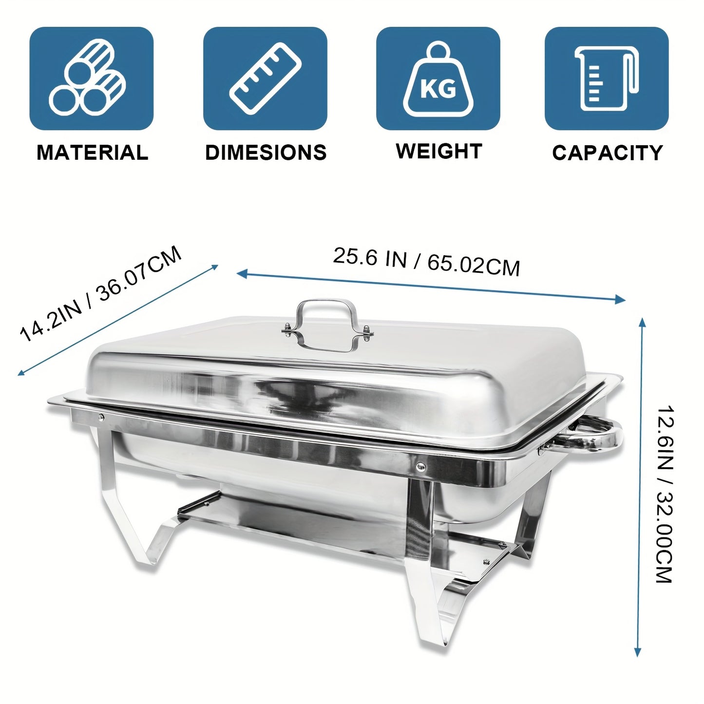 Chafing Dish – Buffetwarmer – Warmhoudschaal – Bain Marie – Warmhoudbak – 6-delige Set – RVS 408 Voedselveilig – Inductievrij Met Glazen Scharnierdeksel