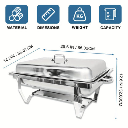 Chafing Dish – Buffetwarmer – Warmhoudschaal – Bain Marie – Warmhoudbak – 6-delige Set – RVS 408 Voedselveilig – Inductievrij Met Glazen Scharnierdeksel