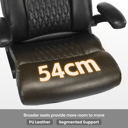 Bureaustoel – Kantoorstoel – Directiestoel – Office Chair – Bureau Stoel – Ergonomisch Design – Breed Zitvlak 54 cm – PU Lederen Bekleding – Verstelbare Rugleuning – Opklapbare Armleuningen – Max 150 kg
