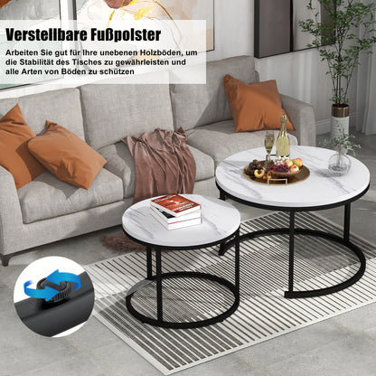 Bijzettafel – Salontafel – Zijkastje – Banktafel – Tafeltje – Set van 2 Ronde Tafels – Nestbaar – MDF/Hout Hoogwaardige Materialen