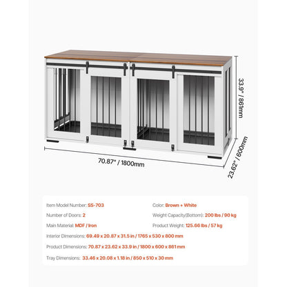 Hondenbench – Hondenkooi – Hondenhok – Hondenkooi Meubel – Bench Voor Grote Honden – 72 Inch – Houten Bank – Uitneembare Plastic Trays