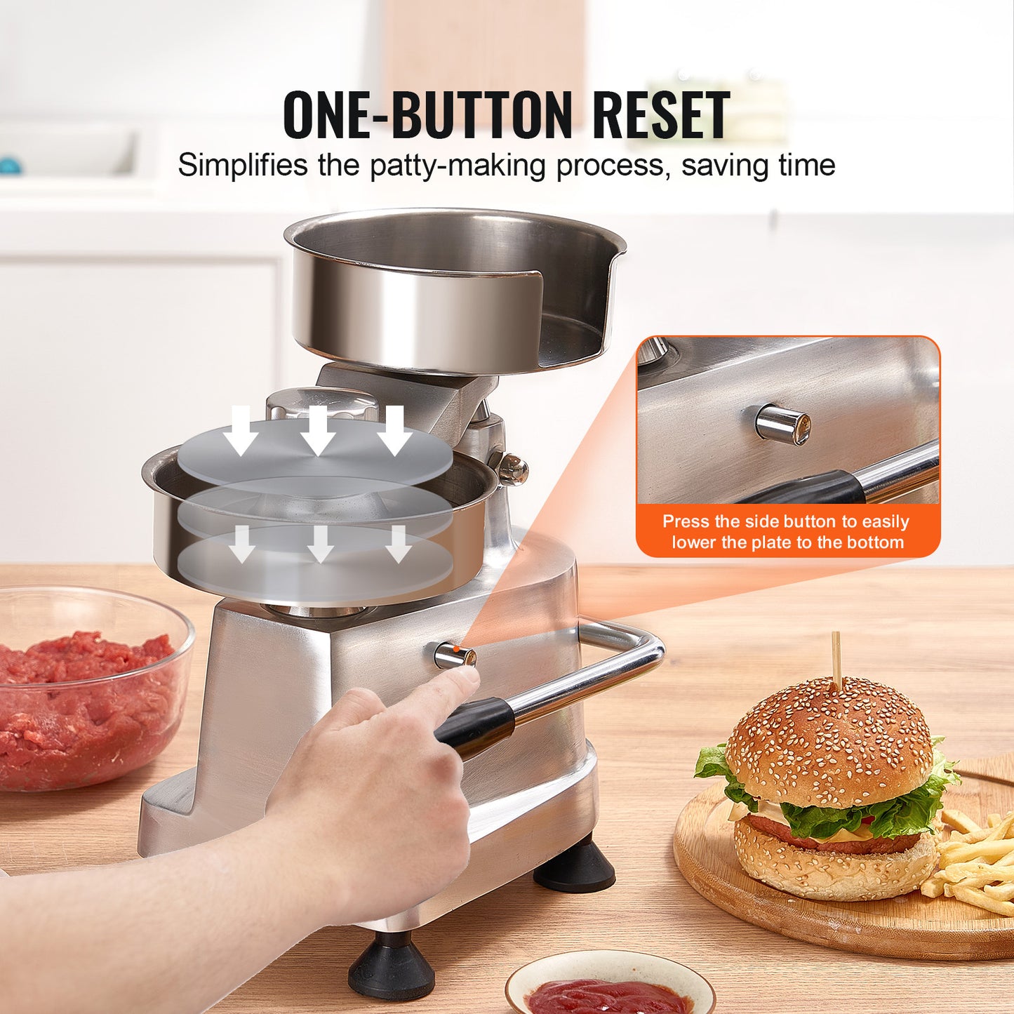 Hamburgerpers – Burger Maker – Patty Vormer – Vlees Burger Pers – Hamburger Maker – 3 Maten (10/13/15 cm) – Geanodiseerd Aluminium & RVS – Instelbare Dikte