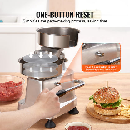 Hamburgerpers – Burger Maker – Patty Vormer – Vlees Burger Pers – Hamburger Maker – 3 Maten (10/13/15 cm) – Geanodiseerd Aluminium & RVS – Instelbare Dikte