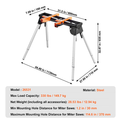 Afkortzaagstandaard – Zaagstandaard – Verstekzaagstandaard – Zaagtafel – Werkbank – Verstelbare Hoogte 74-84 cm – Stalen Frame 150 kg Draagvermogen