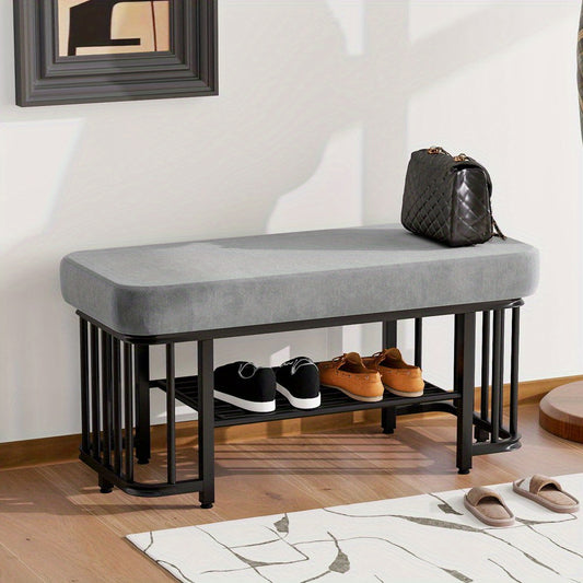 Schoenenkruk – Schoenentaburet – Schoenbank – Schoenopbergkast – Zitkruk – Metalen Frame – Verstelbare Poten – Velvet Zitting – Compact Design – Duurzaam & Modern