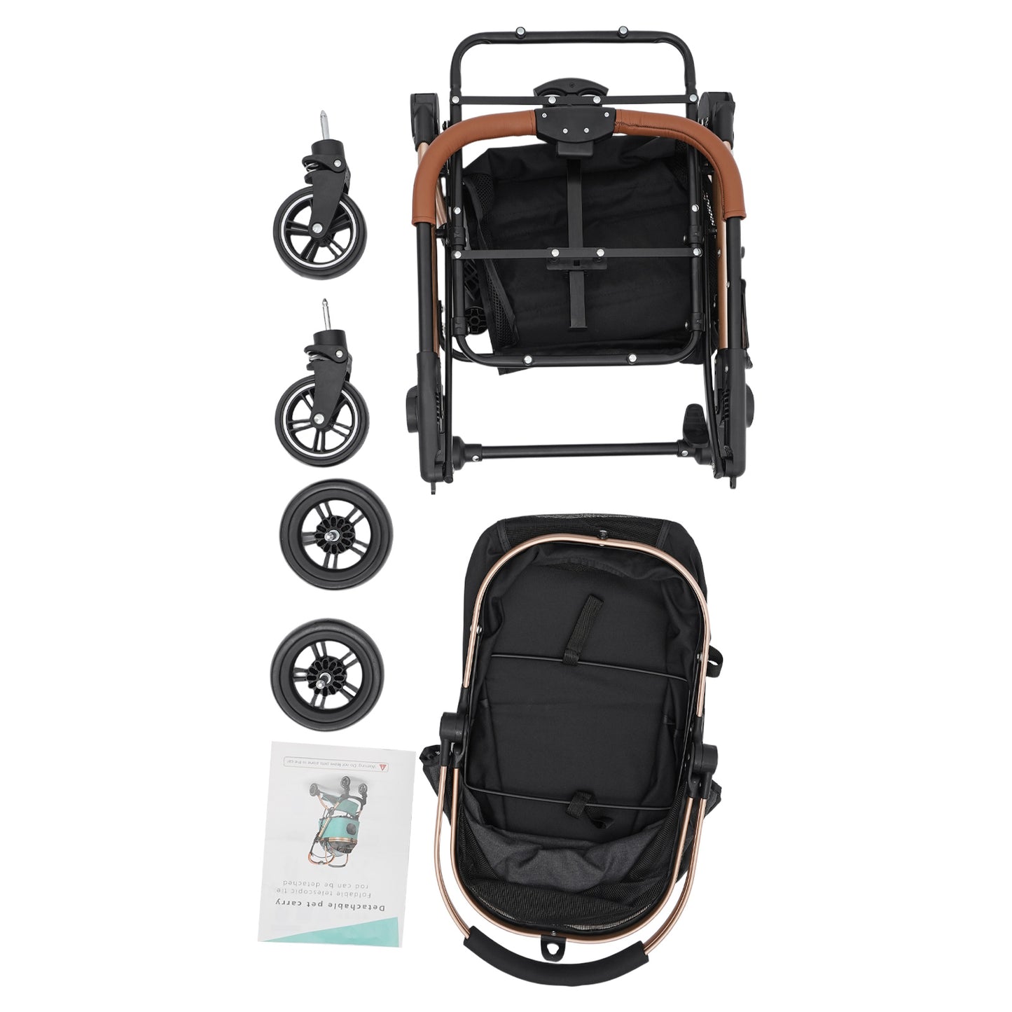 Foldable Pet Stroller | 4 Wheels, Black and Grey, Alloy Steel Frame, Nylon, for Dogs and Cats - NaMaSyo