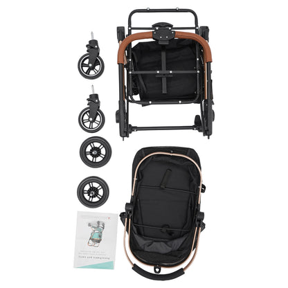 Foldable Pet Stroller | 4 Wheels, Black and Grey, Alloy Steel Frame, Nylon, for Dogs and Cats - NaMaSyo