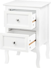 Nachtkastje - Klein dressoir - bijzettafel - Nachtkastje Met 2 Lades - Barok - Wit- 40x30x60cm