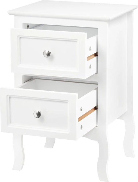 Nachtkastje - Klein dressoir - bijzettafel - Nachtkastje Met 2 Lades - Barok - Wit- 40x30x60cm