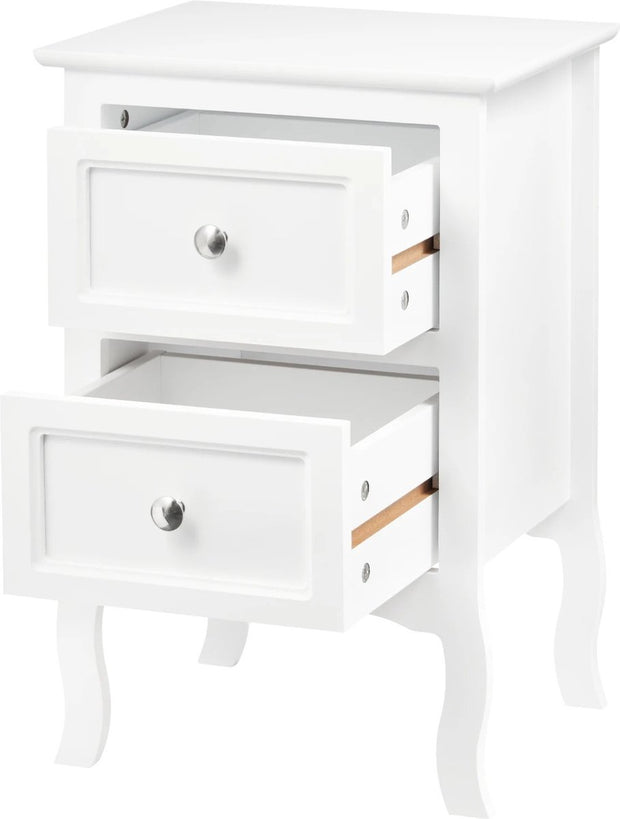 Nachtkastje - Klein dressoir - bijzettafel - Nachtkastje Met 2 Lades - Barok - Wit- 40x30x60cm