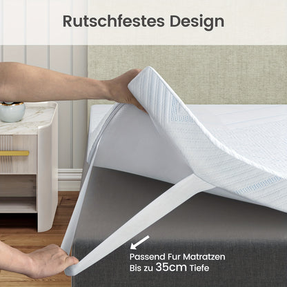 BedStory Gel Cold Foam Mattress Topper with Dual Firmness (H3&H2) - 7.5cm Cooling Gel & Supportive Layer, Breathable Washable Cover & 4 Elastic Straps, 6-8cm Height, Multiple Sizes (90x200cm to 180x200cm), Comfortable Sleep,