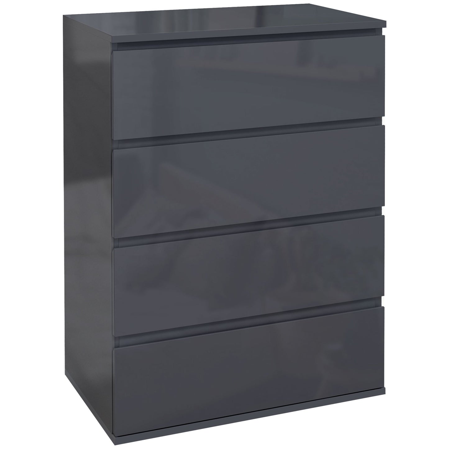Ladekast – Ladenkast – Commode – Opbergkast – Dressoir – 4 Lades – Soft-Close Mechanisme – Glanzende Grijze Afwerking – 55 x 33 x 80 cm
