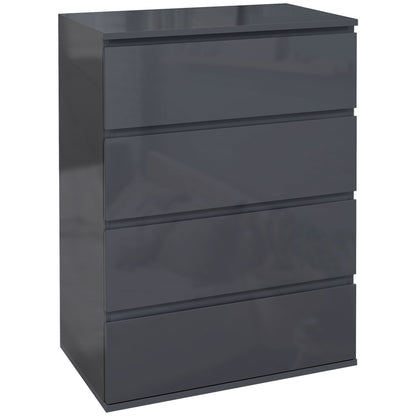 Ladekast – Ladenkast – Commode – Opbergkast – Dressoir – 4 Lades – Soft-Close Mechanisme – Glanzende Grijze Afwerking – 55 x 33 x 80 cm