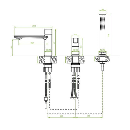 Vrijstaande Badkraan – Badmengkraan – Vloerkraan – Vloermontage – Baduitloop – Chroom Afwerking – Keramische Cartridge – Regendouche Functie